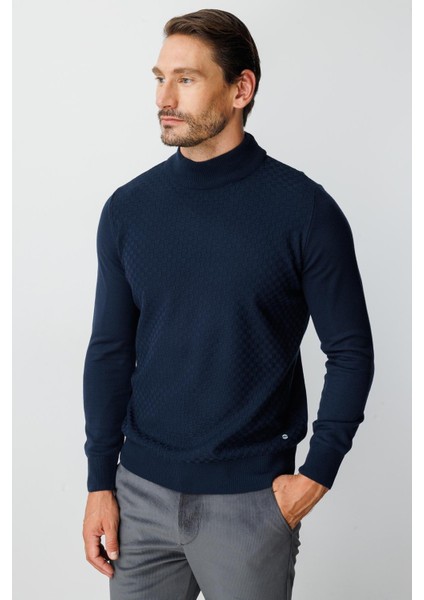 Lacivert Standart Fit Dar Kalıp Yarım Balıkçı Düz Uzun Kollu Triko fiyatları