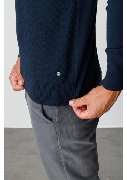 Lacivert Standart Fit Dar Kalıp Yarım Balıkçı Düz Uzun Kollu Triko modelleri