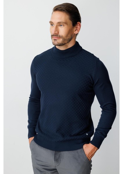 Lacivert Standart Fit Dar Kalıp Yarım Balıkçı Düz Uzun Kollu Triko indirimleri