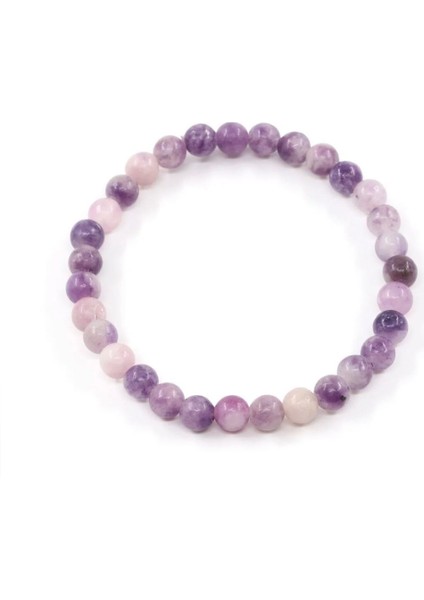 Lepidolit Doğal Taş Bileklik 6 mm Yuvarlak Kesim