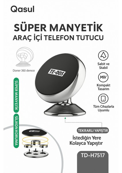 Süper Manyetik Araç Içi Telefon Tutucu 360° Dönebilir Silikon Koruma Tüm Cihazlarla Uyumlu | Kompakt Tasarım