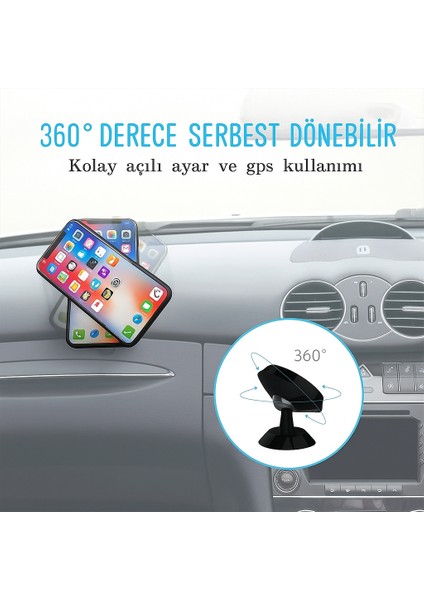 Süper Manyetik Araç Içi Telefon Tutucu 360° Dönebilir Silikon Koruma Tüm Cihazlarla Uyumlu | Kompakt Tasarım indirimleri
