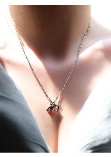 A Harfi 316L Paslanmaz Çelik Zincir Gümüş Kaplama Kolye Hediye Kalp Sevgili Eş