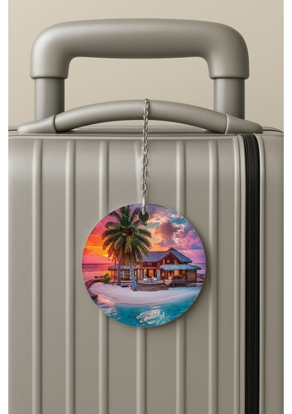 Pleksi Zincirli Bavul Etiketi Seyahat Tatil Için Tasarım Valiz Etiketi Village