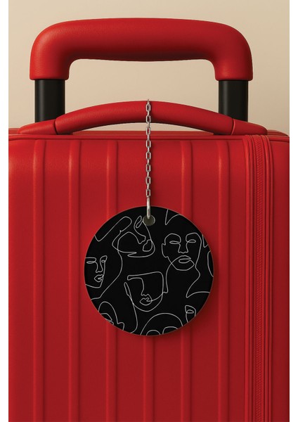 Desenli Baskılı Pleksi Zincir Aparatlı Bavul Etiketi Valiz Etiketi Black Minimal