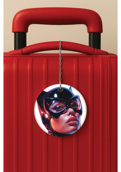 Desenli Baskılı Pleksi Zincir Aparatlı Bavul Etiketi Valiz Etiketi Catwoman