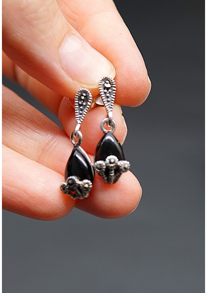 925 Ayar Gümüş Oltu Taşı Kadın Küpe SKÜ00039