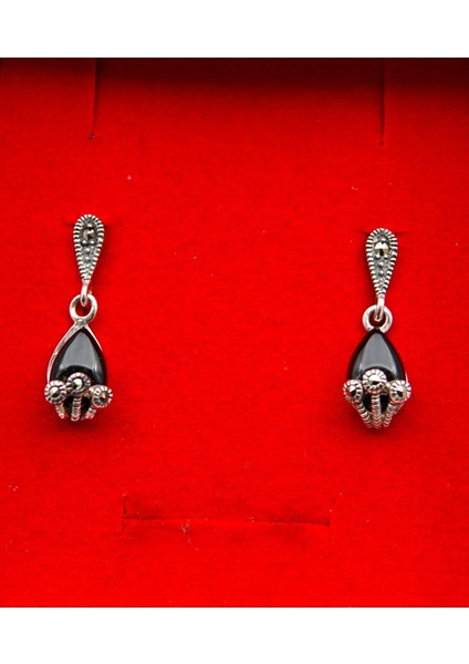 925 Ayar Gümüş Oltu Taşı Kadın Küpe SKÜ00039 fiyatları