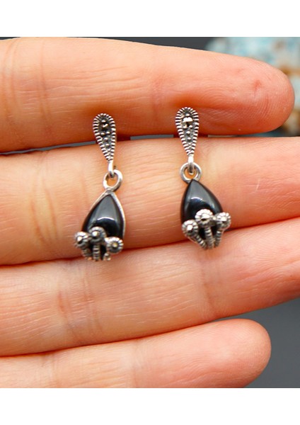 925 Ayar Gümüş Oltu Taşı Kadın Küpe SKÜ00039 modelleri