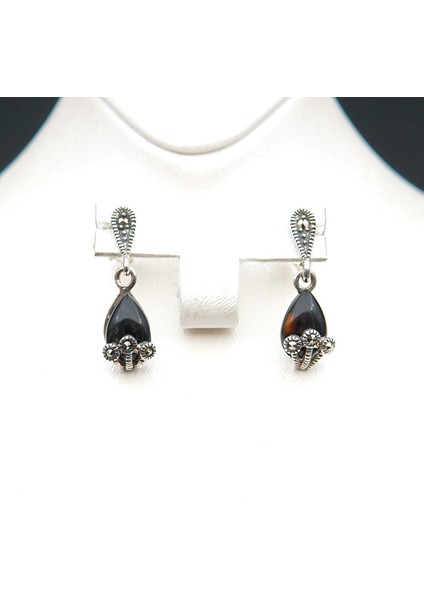 925 Ayar Gümüş Oltu Taşı Kadın Küpe SKÜ00039 fırsatları