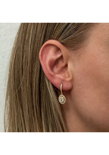 Gümüş Gold Oval Taşlı Sallantılı Küpe fırsatları