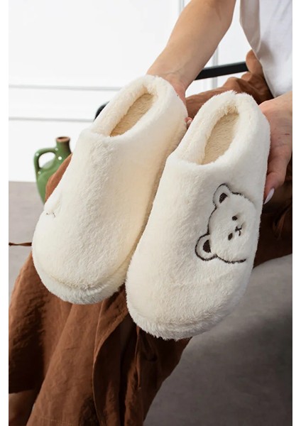 Lucy Ayıcık Nakışlı Kadın Yumuşak Peluş Içi Tüylü Çeyiz Bohça Gelin Ev Terliği