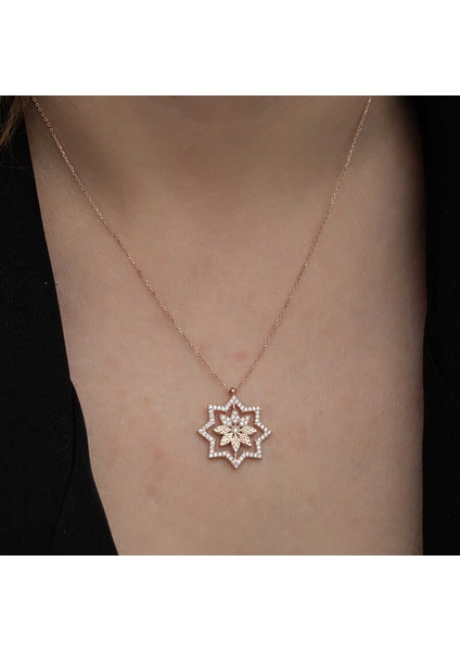 Gümüş Rose Kar Tanesi Kadın Kolye