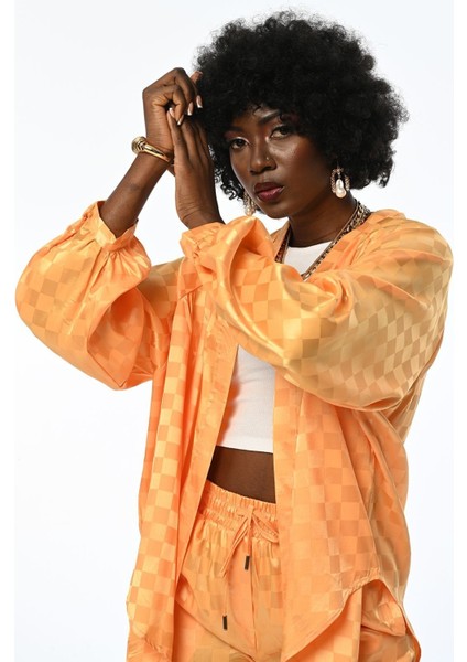 Kadın Oversıze Kalıp Kareli Jakarlı Kimono