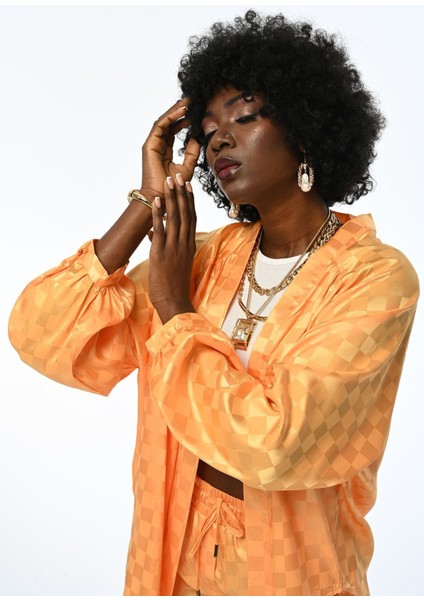 Kadın Oversıze Kalıp Kareli Jakarlı Kimono fiyatları