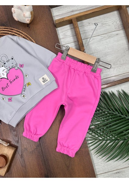 Pamuklu Mevsimlik Kedicik Detaylı 2li Kız Bebek Takım fırsatları