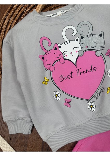 Pamuklu Mevsimlik Kedicik Detaylı 2li Kız Bebek Takım indirimleri