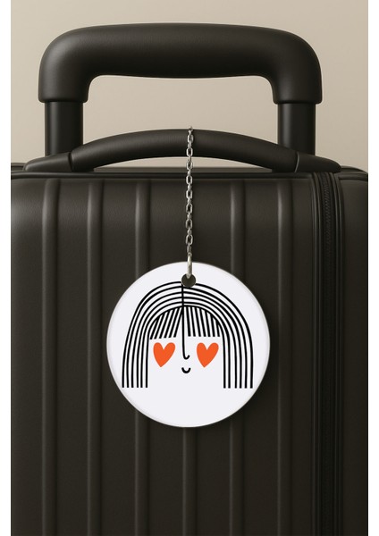 Aşık Kız Desenli Uv Baskılı Pleksi Bavul Etiketi Seyahat Tatil Valiz Etiketi