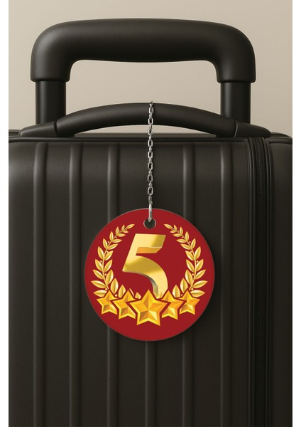 5 Yıldızlı Şampiyon Desenli Uv Baskılı Pleksi Bavul Etiketi Seyahat Tatil Valiz Etiketi