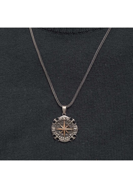 Gümüş Oksitli Pusula Erkek Kolye fırsatları
