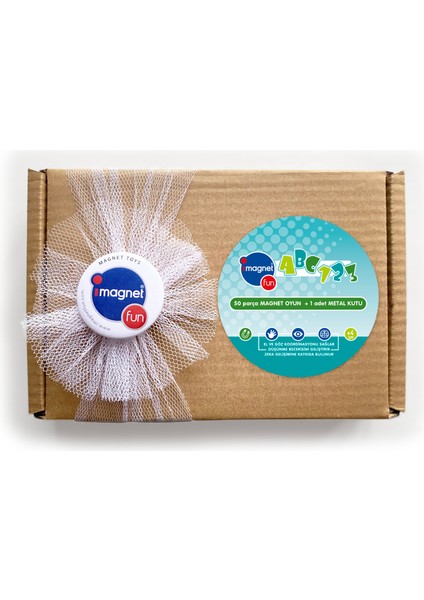 ABC123 + Metal Kutu | Magnet Oyun | Alfabe | 29 Harf | 11 Rakam | 50 Parça