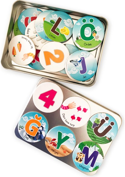 ABC123 + Metal Kutu | Magnet Oyun | Alfabe | 29 Harf | 11 Rakam | 50 Parça fiyatları
