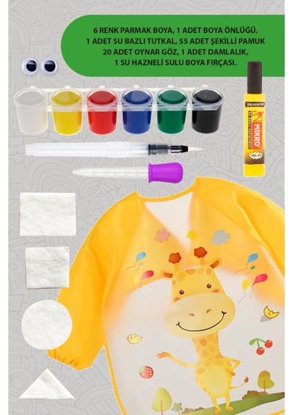 Oyun Kutum Damlat | 6 Renk Parmak Boya | Boya Önlüğü | Damlalık | Tutkal | Fırça | Oynar Göz modelleri