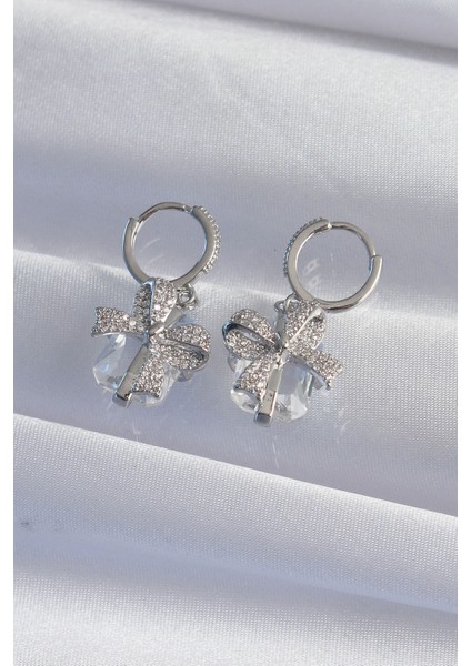 Pirinç Gümüş Renk Iri Zirkon Taşlı Fiyonk Model Halka Küpe fiyatları