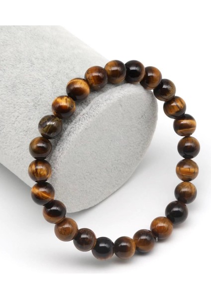 Kaplan Gözü Doğal Taş 8 mm Yuvarlak Kesim Bileklik fiyatları