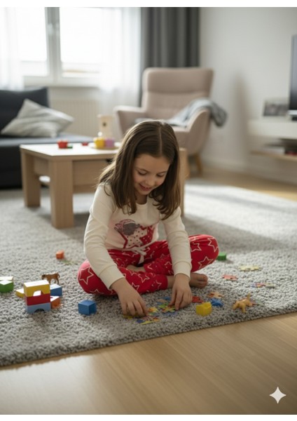 Kız Çocuk Pijama Takımı %100 Pamuk Uzun Kollu Kışlık Filli Yıldızlı Kırmızı Beyaz fiyatları