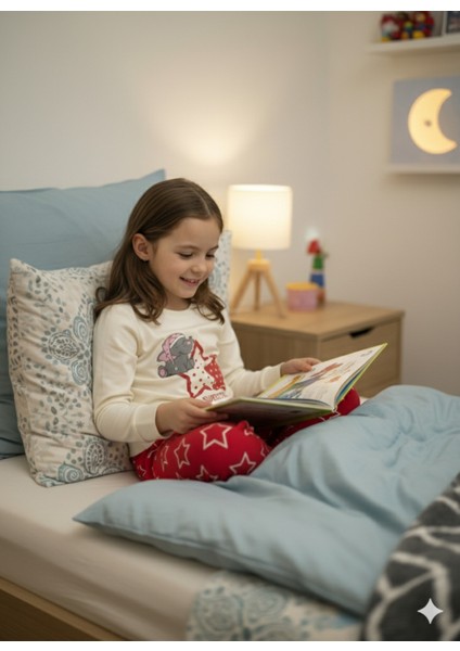 Kız Çocuk Pijama Takımı %100 Pamuk Uzun Kollu Kışlık Filli Yıldızlı Kırmızı Beyaz modelleri