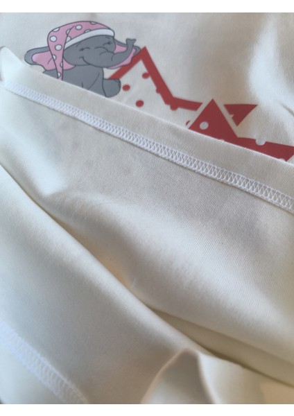 Kız Çocuk Pijama Takımı %100 Pamuk Uzun Kollu Kışlık Filli Yıldızlı Kırmızı Beyaz