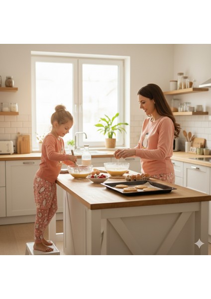 Anne Kız Pijama Takımı Luxury Termal %100 Pamuk Termal Somon Nakışlı Penguenli modelleri