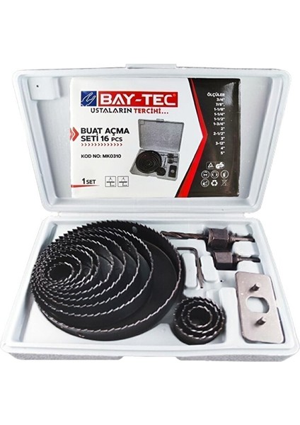 Profesyonel 16 Parça Panç Seti Kartonpiyer Sunta Alçıpan Delici Testere Takımı Kartonpiyer