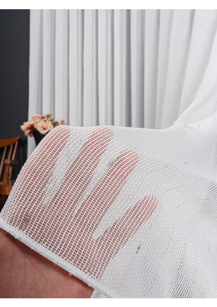 Yumuşak Dokulu Gümüş Damlacık Desenli File Tül Perde Ütü Istemez (1/2.5 Normal Pile)