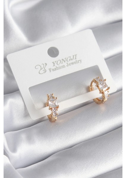 Pirinç Gold Renk Zirkon Taşlı Kadın Küpe - TJ-BKP8342