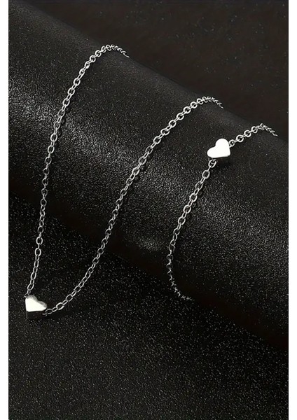 Minimalist Tasarım Mini Zarif Şık Trend Kalpli Kolye ve Bileklik Set