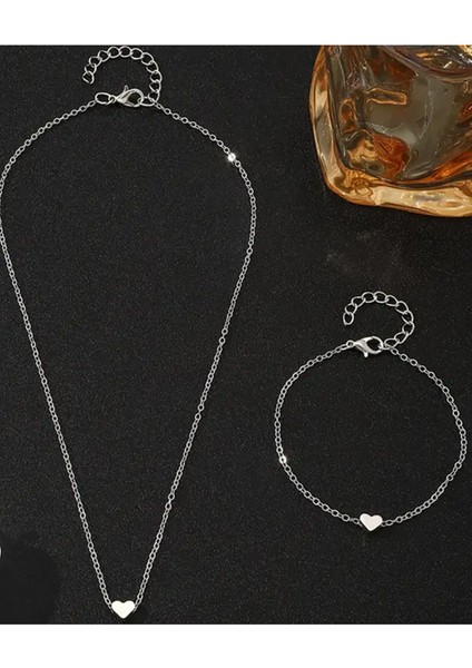 Minimalist Tasarım Mini Zarif Şık Trend Kalpli Kolye ve Bileklik Set fiyatları