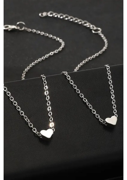 Minimalist Tasarım Mini Zarif Şık Trend Kalpli Kolye ve Bileklik Set modelleri