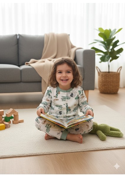 Kız-Erkek Bebek- Çocuk Pijama Takımı %100 Pamuk Uzun Kollu Yuvarlak Yaka Mevsimlik