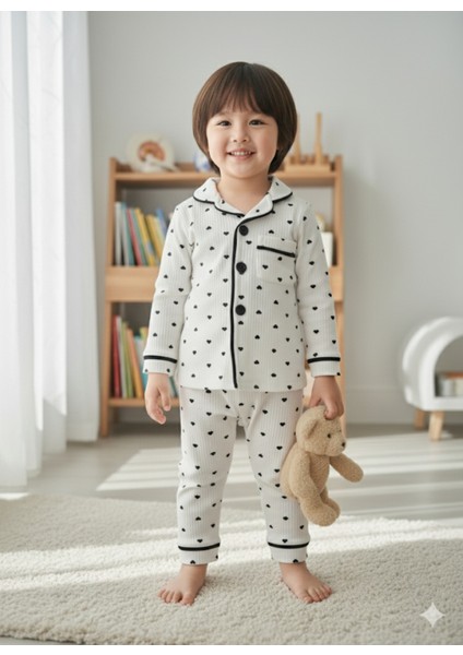 Kız Çocuk Pijama Takımı Pamuklu Kalpli indirimleri
