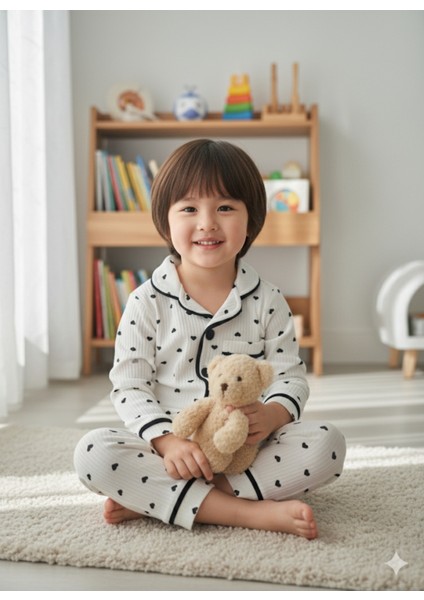 Kız Çocuk Pijama Takımı Pamuklu Kalpli