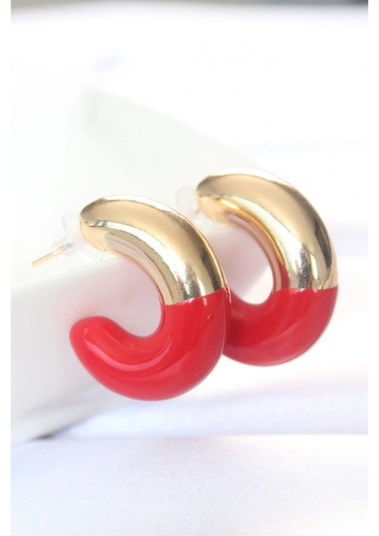 CCB Kırmızı Gold Çift Renk Küpe - TJ-BKP8869
