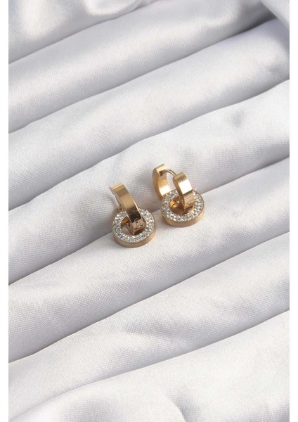 316L Çelik Altın Renk Zirkon Taşlı Halka Model Küpe - TJ-BKP9499 fiyatları