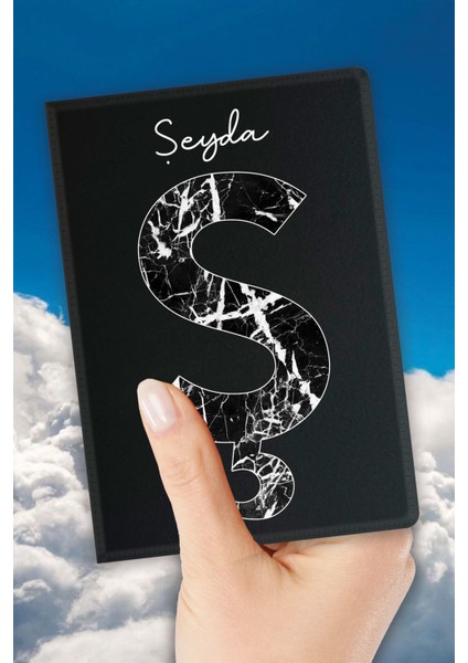 Isim Yazılı Pasaport Kılıfı Desenli Pasaport Kabı Kişiye Özel - Ş Harfi Mermer