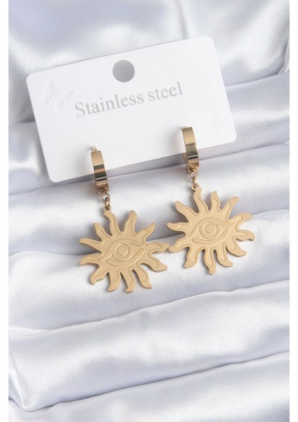 316L Çelik Gold Renk Güneş Model Göz İşleme Kadın Küpe - TJ-BKP8146