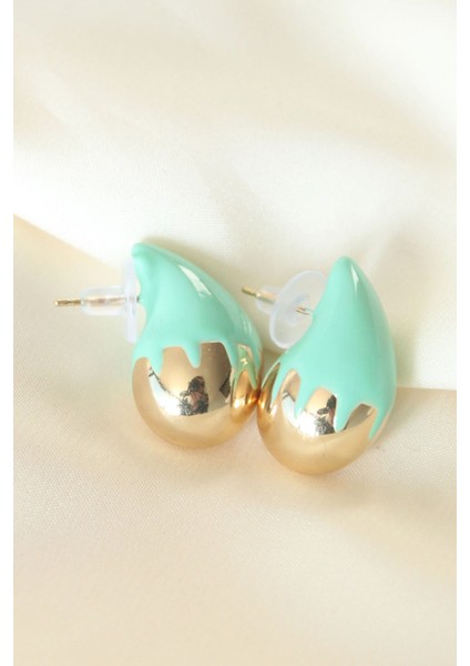 Minimal Turkuaz Mineli Çift Renk Damla Küpe - TJ-BKP8867 fiyatları