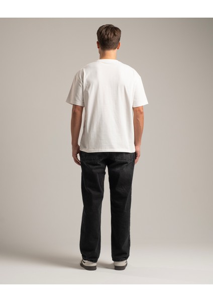 Current Erkek Oversize Fit %100 Organik Pamuk Kalın Dokulu Bisiklet Yakalı Nakışlı Kırık Beyaz T-Shirt modelleri