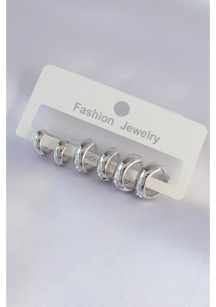 Pirinç Gümüş Renk Oval Bombeli Küpe Seti - TJ-BKP9001