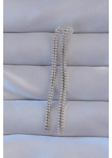 Pirinç Gümüş Renk Zirkon Taşlı Su Yolu Model Küpe - TJ-BKP9146